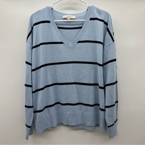 Loft blue stripped long sleeve sweater ladies size L.